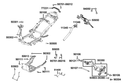 KYMCO Frame Body exploded-view diagram, Super 8 150