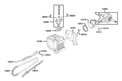 KYMCO Cylinder and Piston and Crankshaft exploded-view diagram, Super 8 50