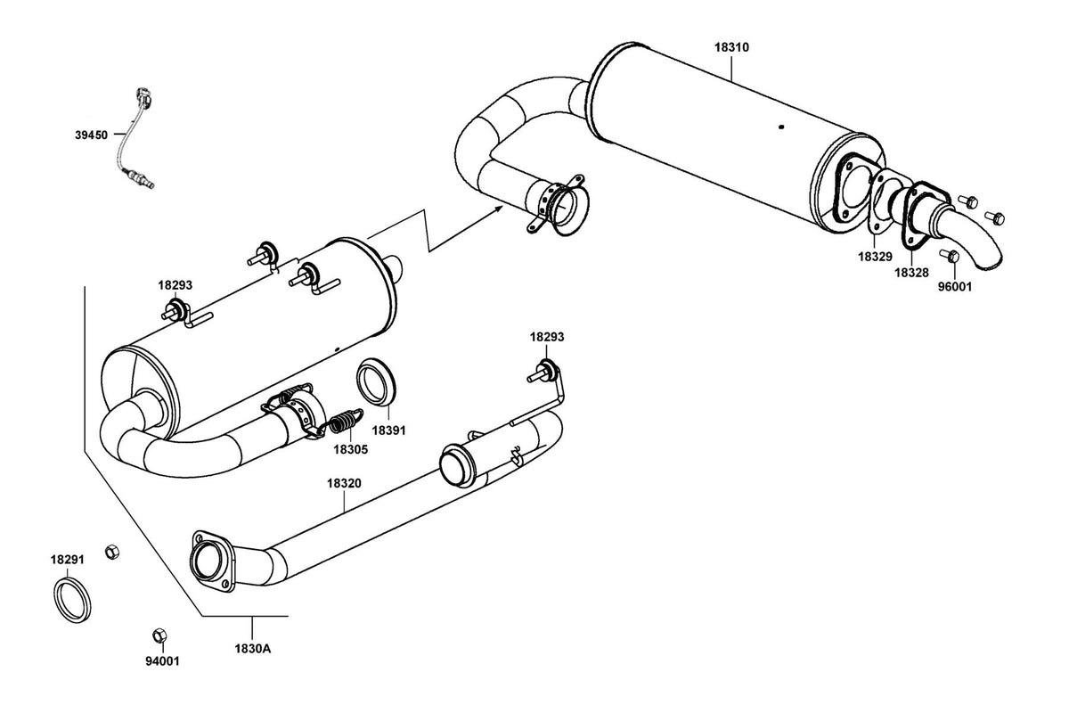 KYMCO Exhaust Muffler exploded-view diagram, UXV 450