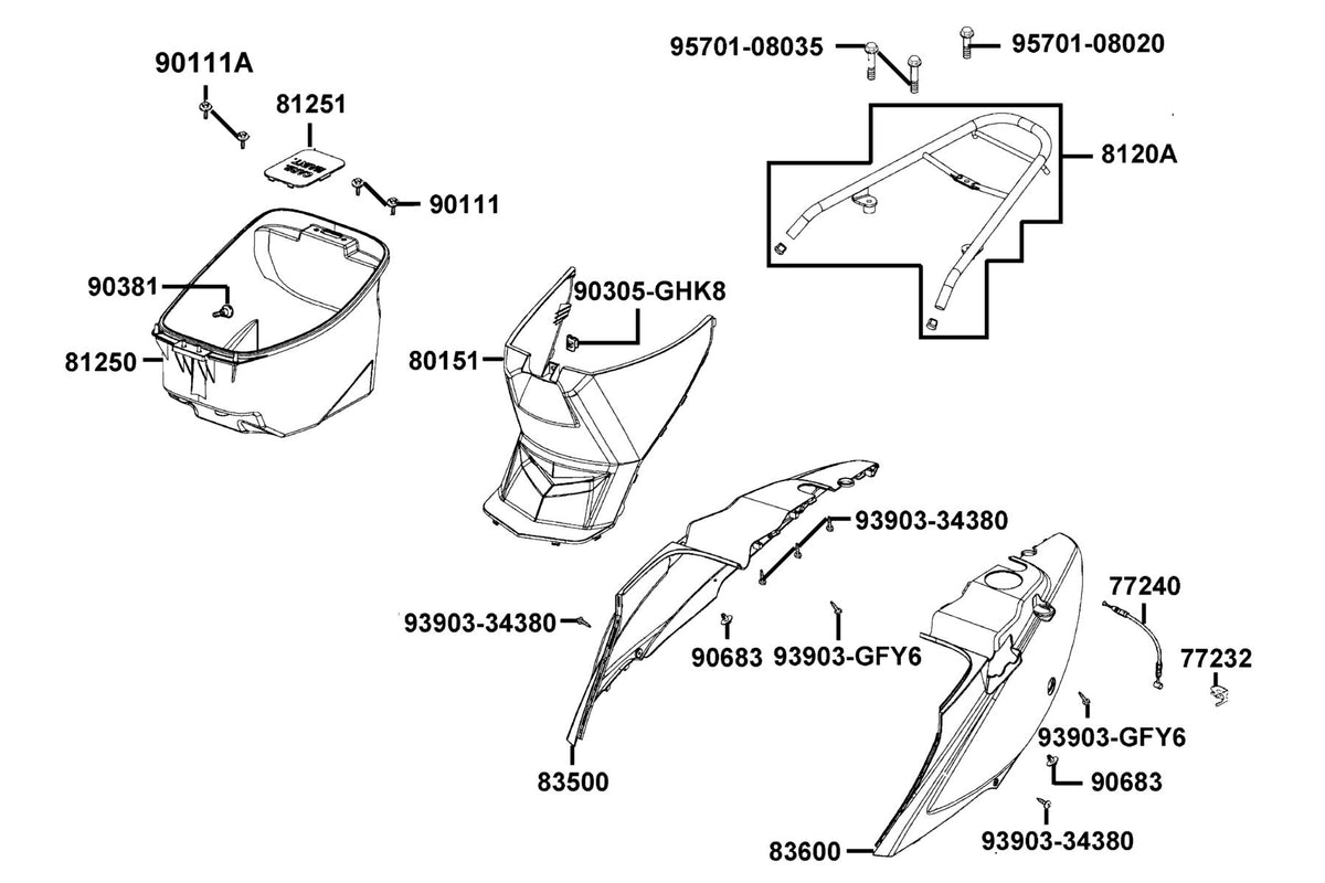 KYMCO Body Cover and Luggage Box exploded-view diagram, Agility 50