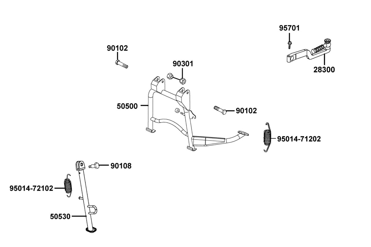KYMCO Stand and Kick Starter Arm exploded-view diagram, Super 8 50