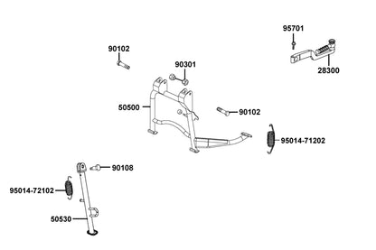 KYMCO Stand and Kick Starter Arm exploded-view diagram, Super 8 50