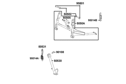 KYMCO Stand and Kick Starter Arm exploded-view diagram, Like 150i ABS