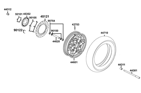 Tire Assy, Fr — 44710-ABD2-C00 — KYMCO exploded-view diagram