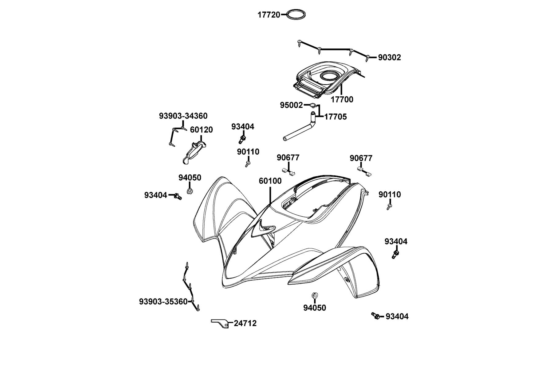KYMCO Fender Front exploded-view diagram, MONGOOSE 270