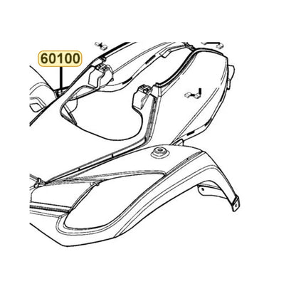KYMCO Front Fender 60100-LCA5-E00-C3R, part location on the factory exploded-view diagram
