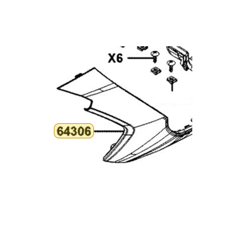 KYMCO Left Side Skirt 64306-BAA7-E00-ZBP, part location on the factory exploded-view diagram