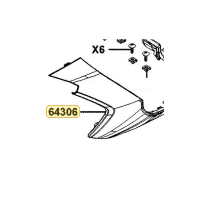 KYMCO Left Side Skirt 64306-BAA7-E00-ZBP, part location on the factory exploded-view diagram