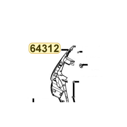 KYMCO Right Front Molding 64312-AEB9-E00-HLP, part location on the factory exploded-view diagram