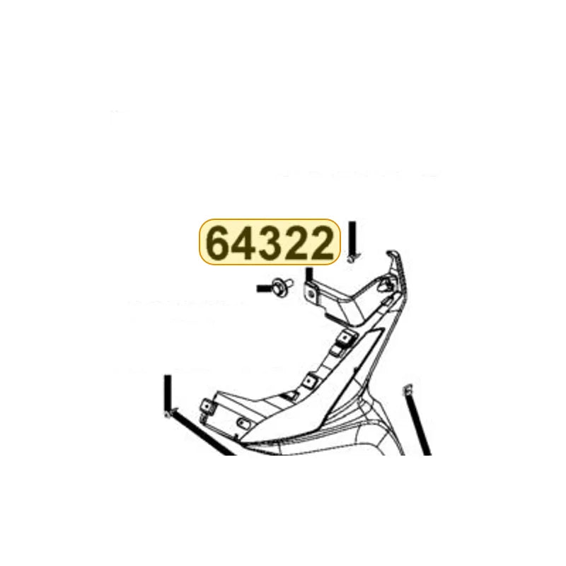 KYMCO Left Front Molding 64322-AEB9-E00-HLP, part location on the factory exploded-view diagram