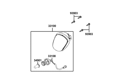 KYMCO Head Light exploded-view diagram, Like 50 2T