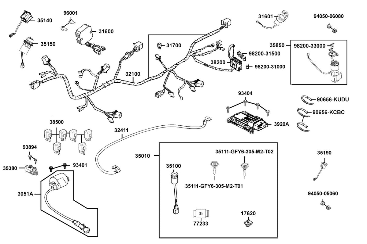 KYMCO Harness Wire exploded-view diagram, UXV 700