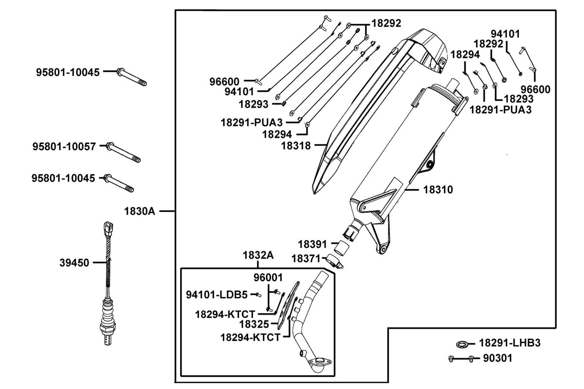 KYMCO Exhaust Muffler exploded-view diagram, X-Town 300i ABS