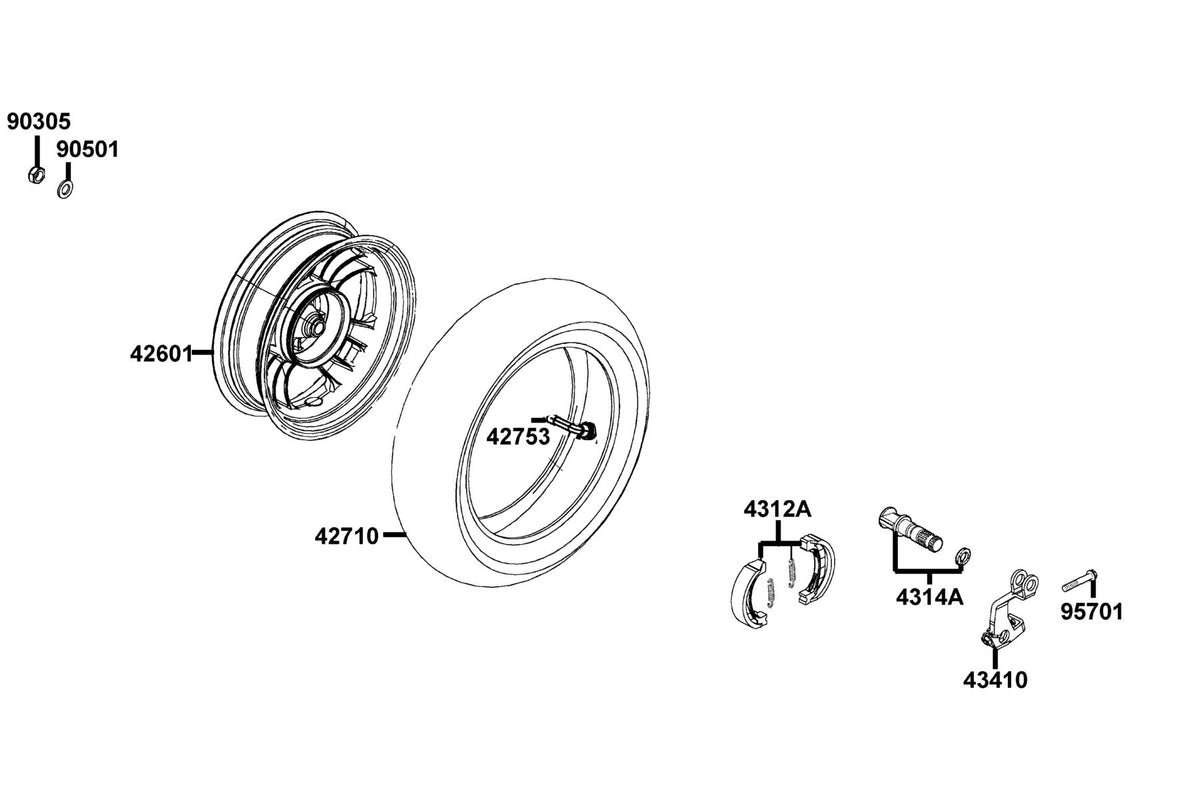 KYMCO Rear Wheel exploded-view diagram, Like 50 2T