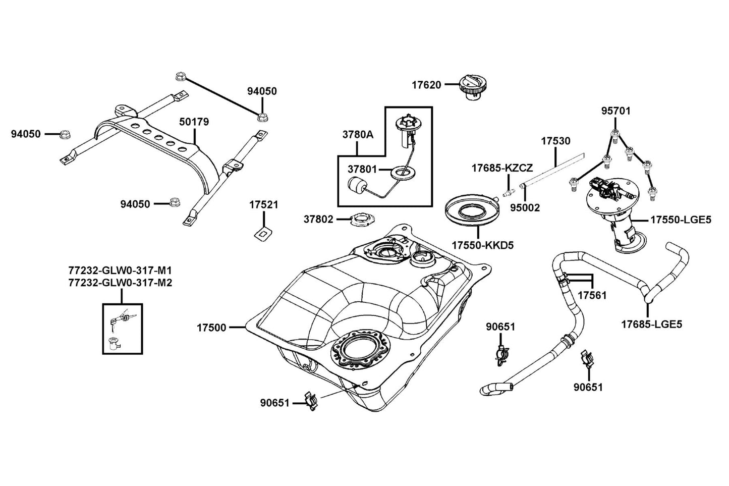 Stay Fuel Tank — 50179-LGE5-E00 — KYMCO exploded-view diagram