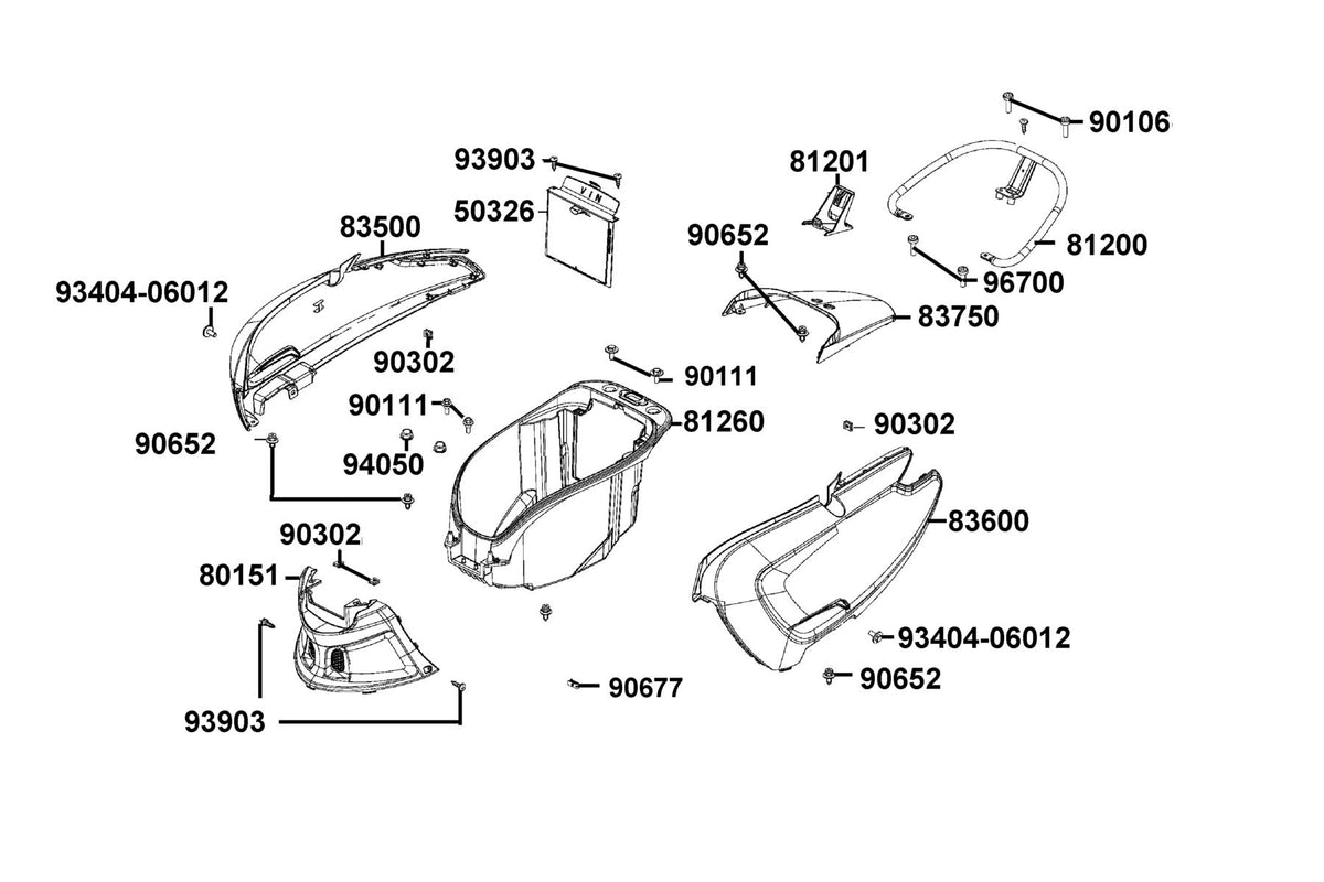 KYMCO Body Cover and Luggage Box exploded-view diagram, Like 150i ABS
