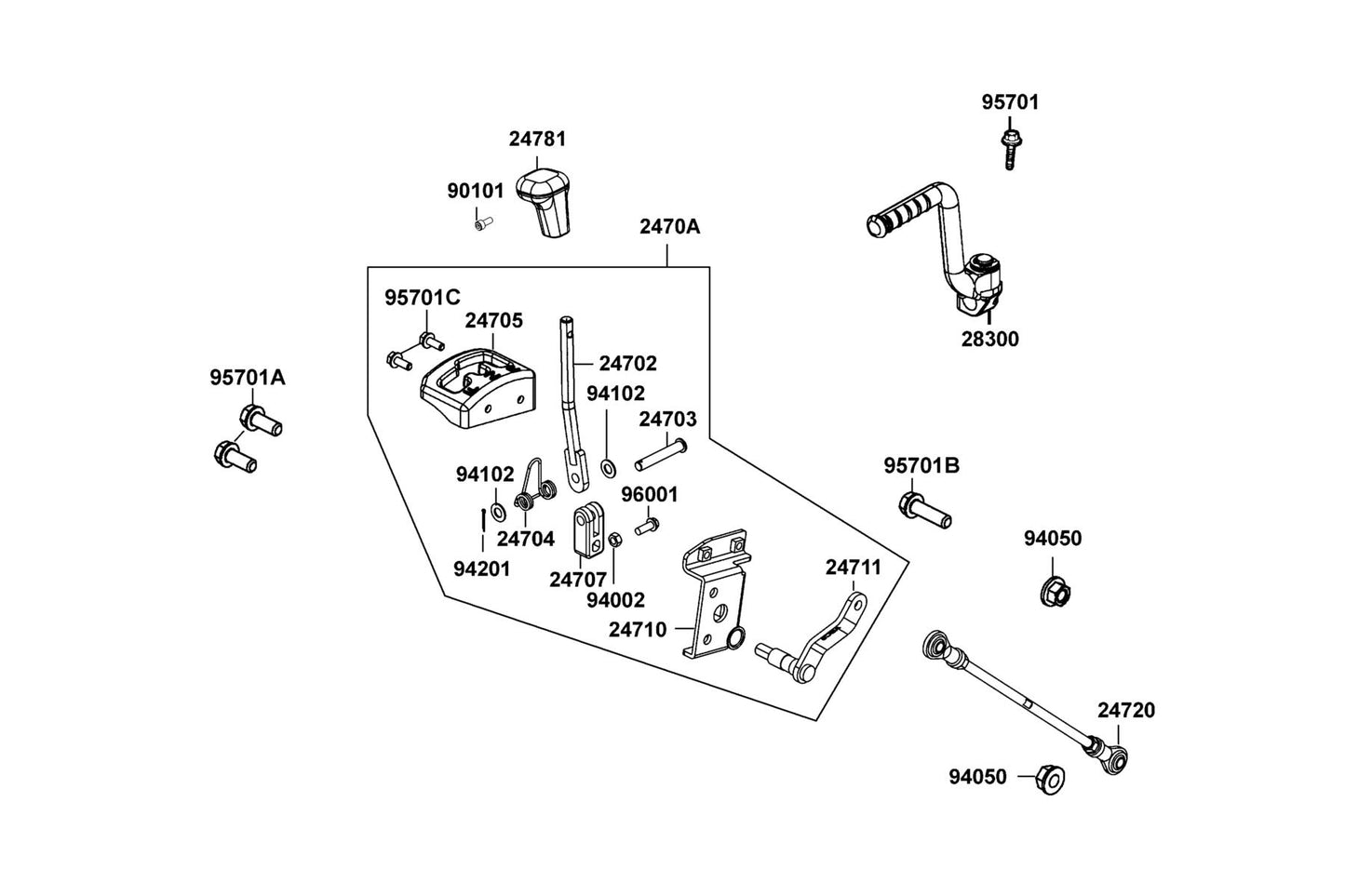 KYMCO Kick Starter Arm exploded-view diagram, MONGOOSE 110