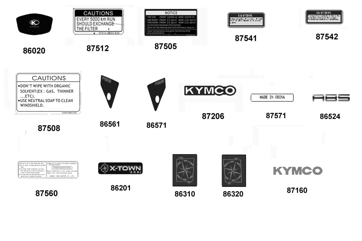 KYMCO Emblem and Stripe exploded-view diagram, X-Town 300i ABS