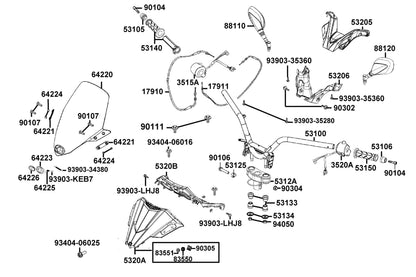 KYMCO Handle Steering and Handle Cover exploded-view diagram, X-Town 300i ABS