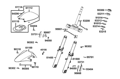 KYMCO Stem Steering and Front Cushion exploded-view diagram, Super 8 50