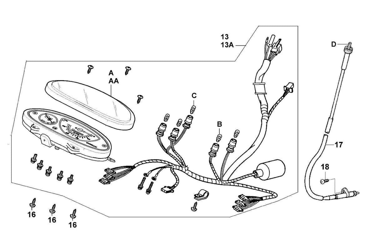 KYMCO Speedometer exploded-view diagram, Filly 50