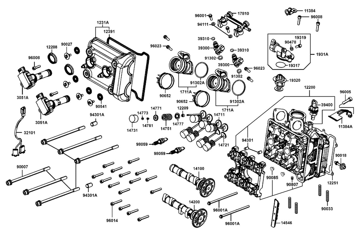 KYMCO Cylinder Head Cover and Cylinder Head exploded-view diagram, CV3 550i ABS