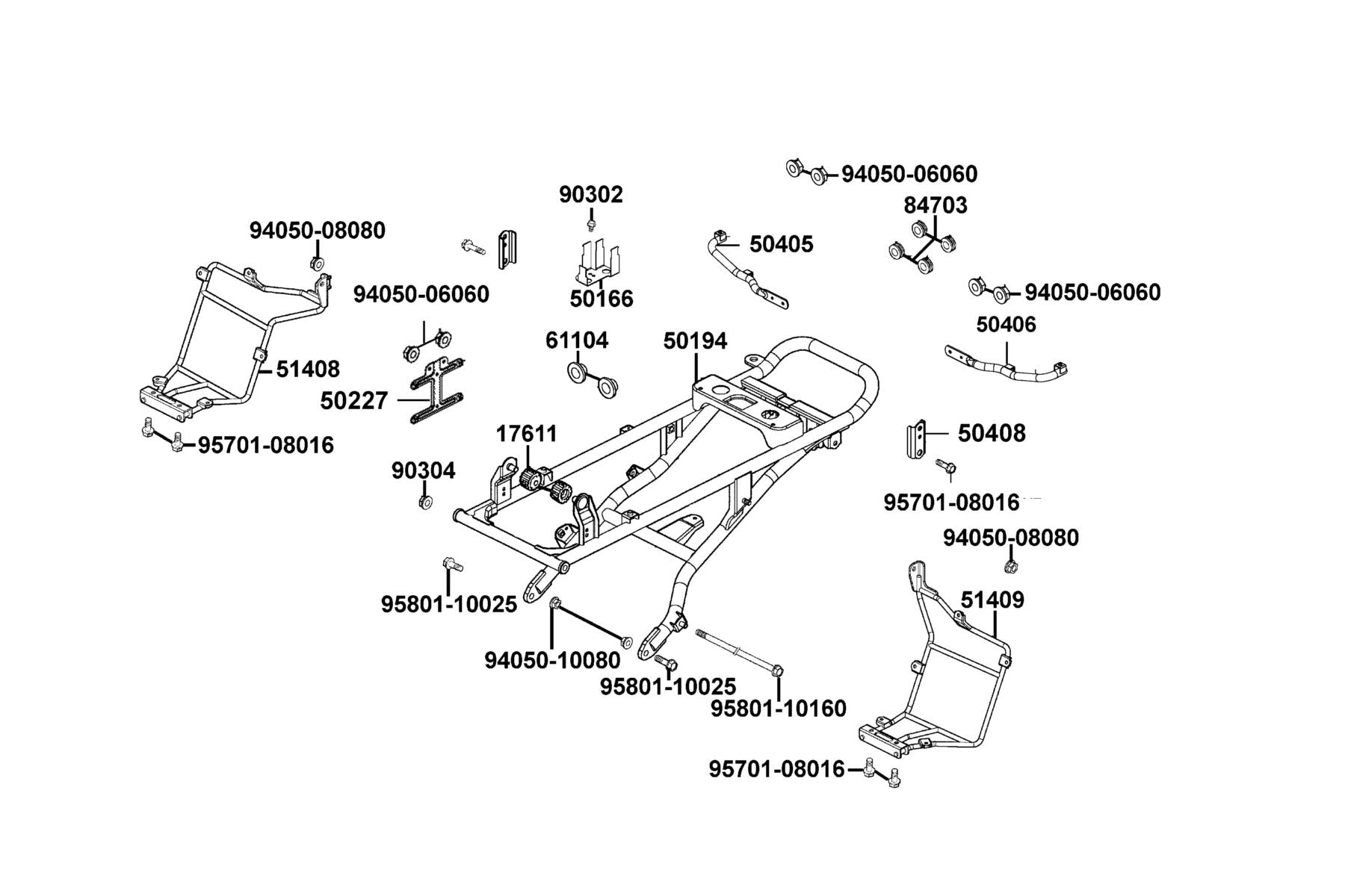 Rear Pipe Comp Sub Frame — 50194-BAC1-M00 — KYMCO exploded-view diagram