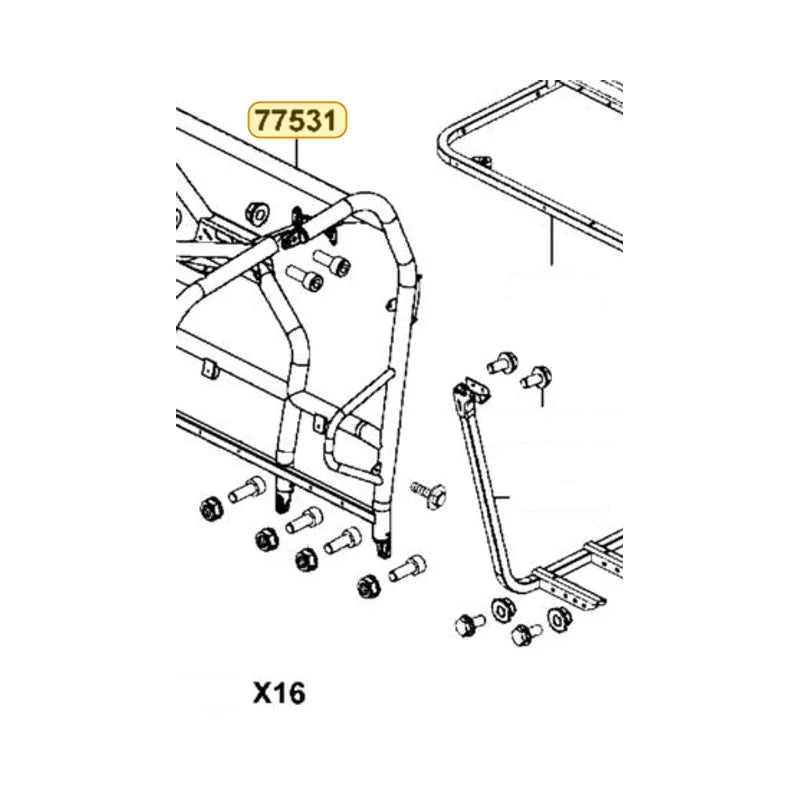 KYMCO Rear Roof Pipe Complete 77531-ZWA2-E00, part location on the factory exploded-view diagram