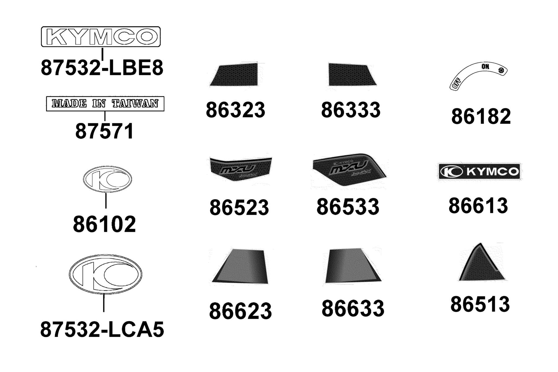 Stripe L Fender Fr — 86533-LCA4-M30-T05 — KYMCO exploded-view diagram