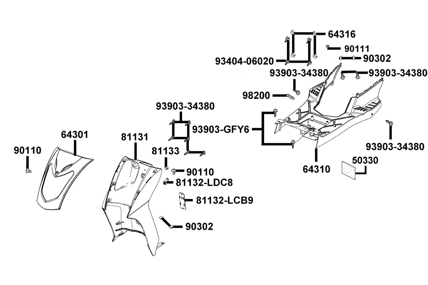 Leg Shield — 81131-LCB9-C10-N1R — KYMCO exploded-view diagram