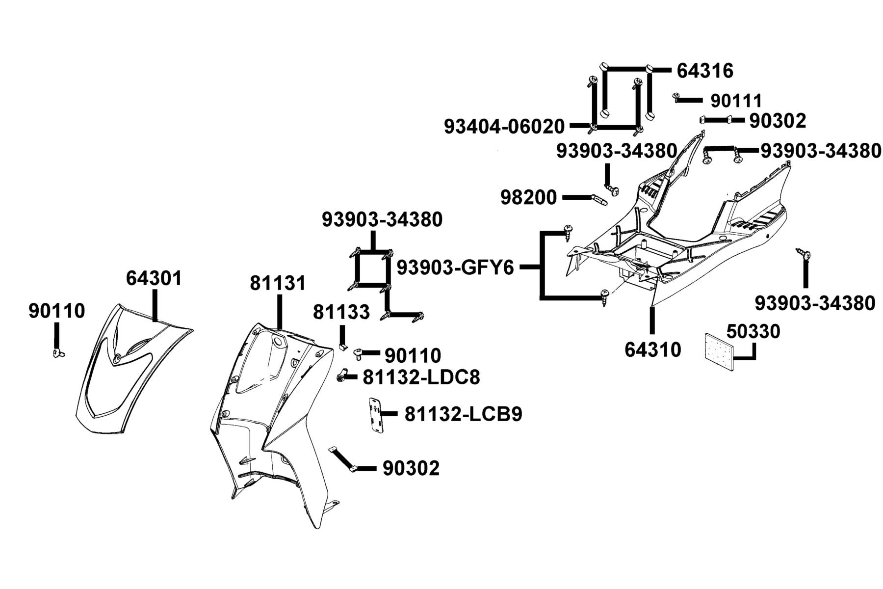 Leg Shield — 81131-LCB9-C10-N1R — KYMCO exploded-view diagram