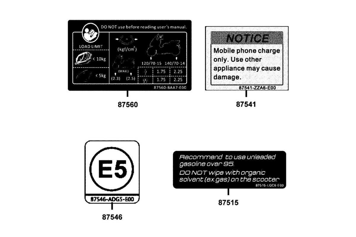 KYMCO Caution Label exploded-view diagram, Downtown GT 350i ABS