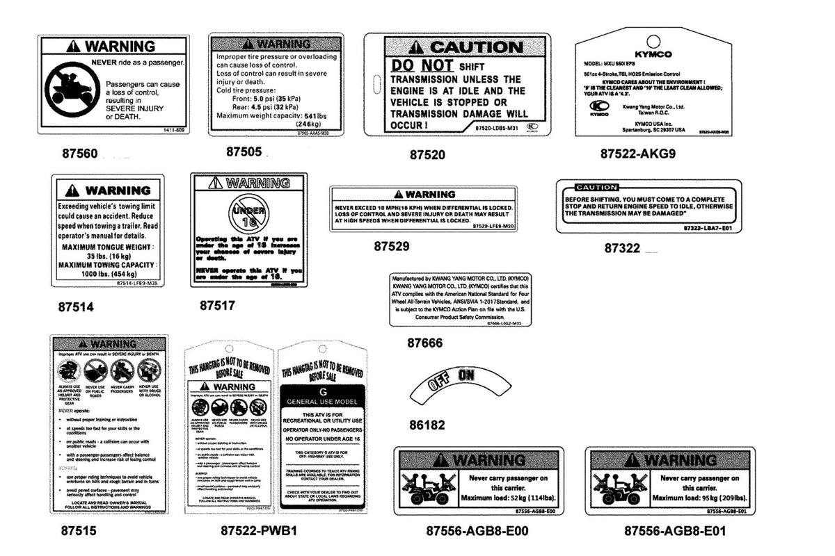 KYMCO Caution Label exploded-view diagram, MXU 550