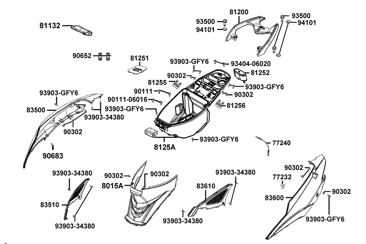 KYMCO Body Cover and Luggage Box exploded-view diagram, Super 8 50