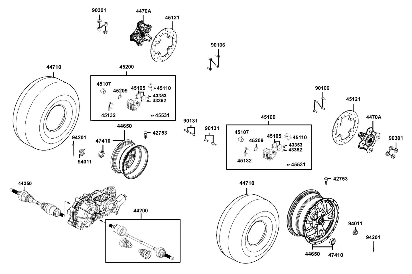 Tire Assy Fr AT26X8-14 6PR /maxxis — 44710-ALD6-E00 — KYMCO exploded-view diagram