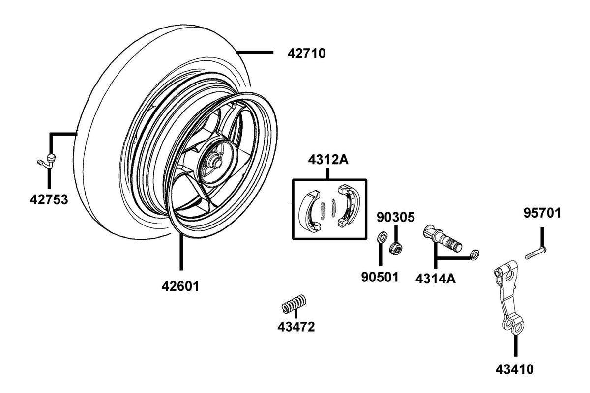 KYMCO Rear Wheel exploded-view diagram, Agility 50