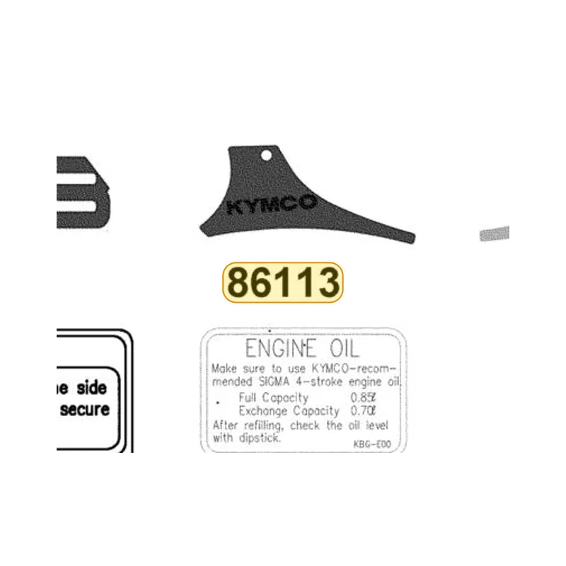 KYMCO Left Cowl Stripe 86113-BLA2-E20-T09, part location on the factory exploded-view diagram