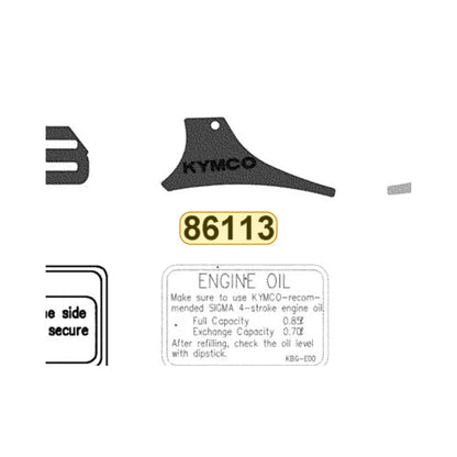KYMCO Left Cowl Stripe 86113-BLA2-E20-T09, part location on the factory exploded-view diagram