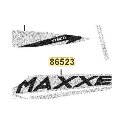 KYMCO Right Fender Front Stripe 86523-LGC7-M00-T01, part location on the factory exploded-view diagram