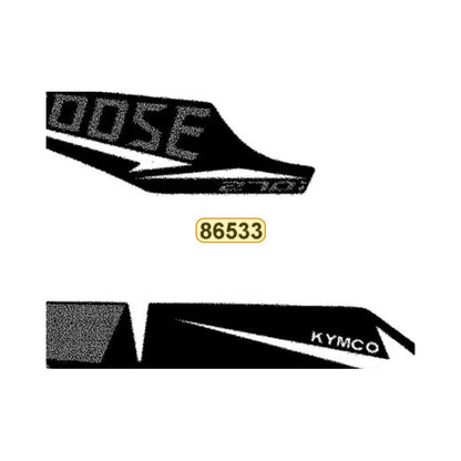 KYMCO Left Fender Front Stripe 86533-BAC1-M00-T04, part location on the factory exploded-view diagram