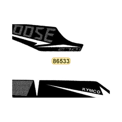 KYMCO Left Fender Front Stripe 86533-BAC1-M00-T08, part location on the factory exploded-view diagram