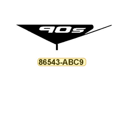 KYMCO Right Fender Front Stripe B 86543-ABC9-M00-T02, part location on the factory exploded-view diagram