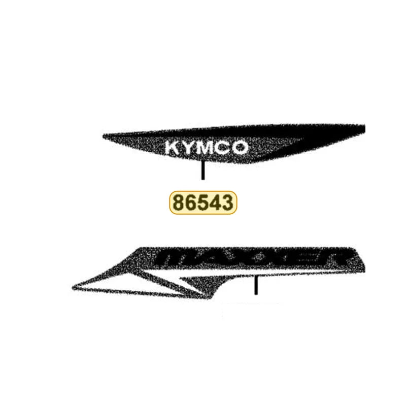KYMCO Right Fender Front Stripe B 86543-LGC7-M01-T03, part location on the factory exploded-view diagram