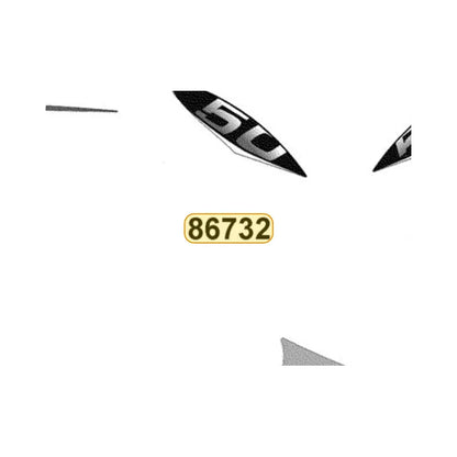 KYMCO Right Leg Shield Stripe 86732-LDC8-M32-T02, part location on the factory exploded-view diagram