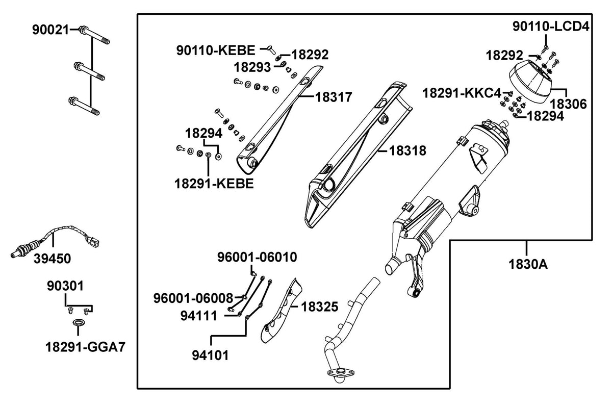 KYMCO Exhaust Muffler exploded-view diagram, Like 200i