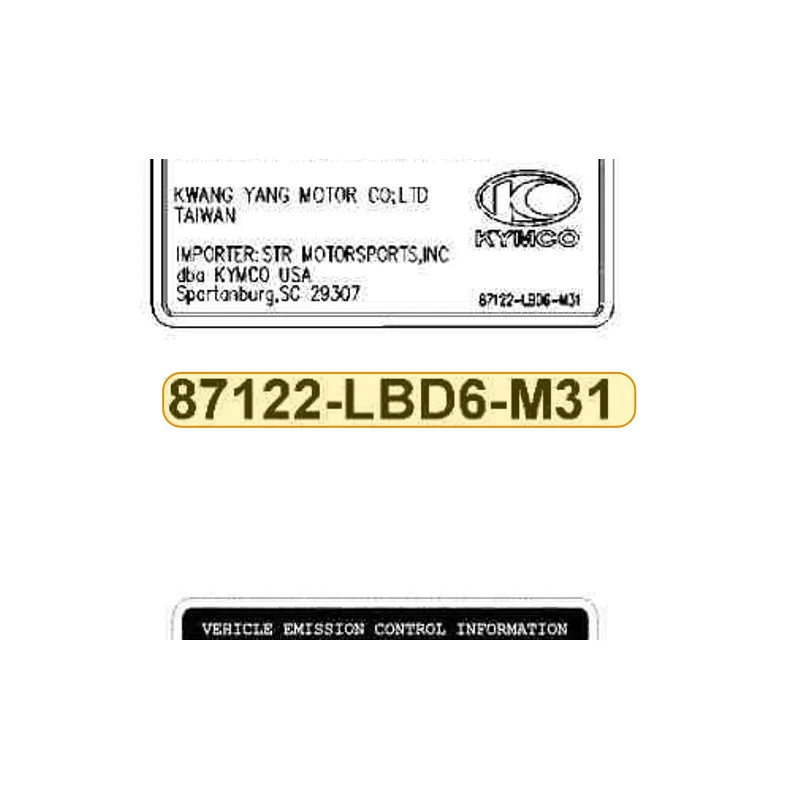 KYMCO Evaporative E/m Mark 87122-LBD6-M31-T01, part location on the factory exploded-view diagram