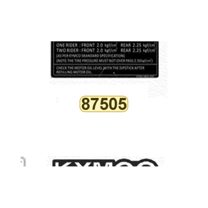 KYMCO Tire Label 87505-ABD2-E00-T01, part location on the factory exploded-view diagram