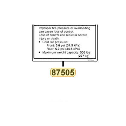 KYMCO Warning Label Tire 87505-PWB1-M31-T01, part location on the factory exploded-view diagram
