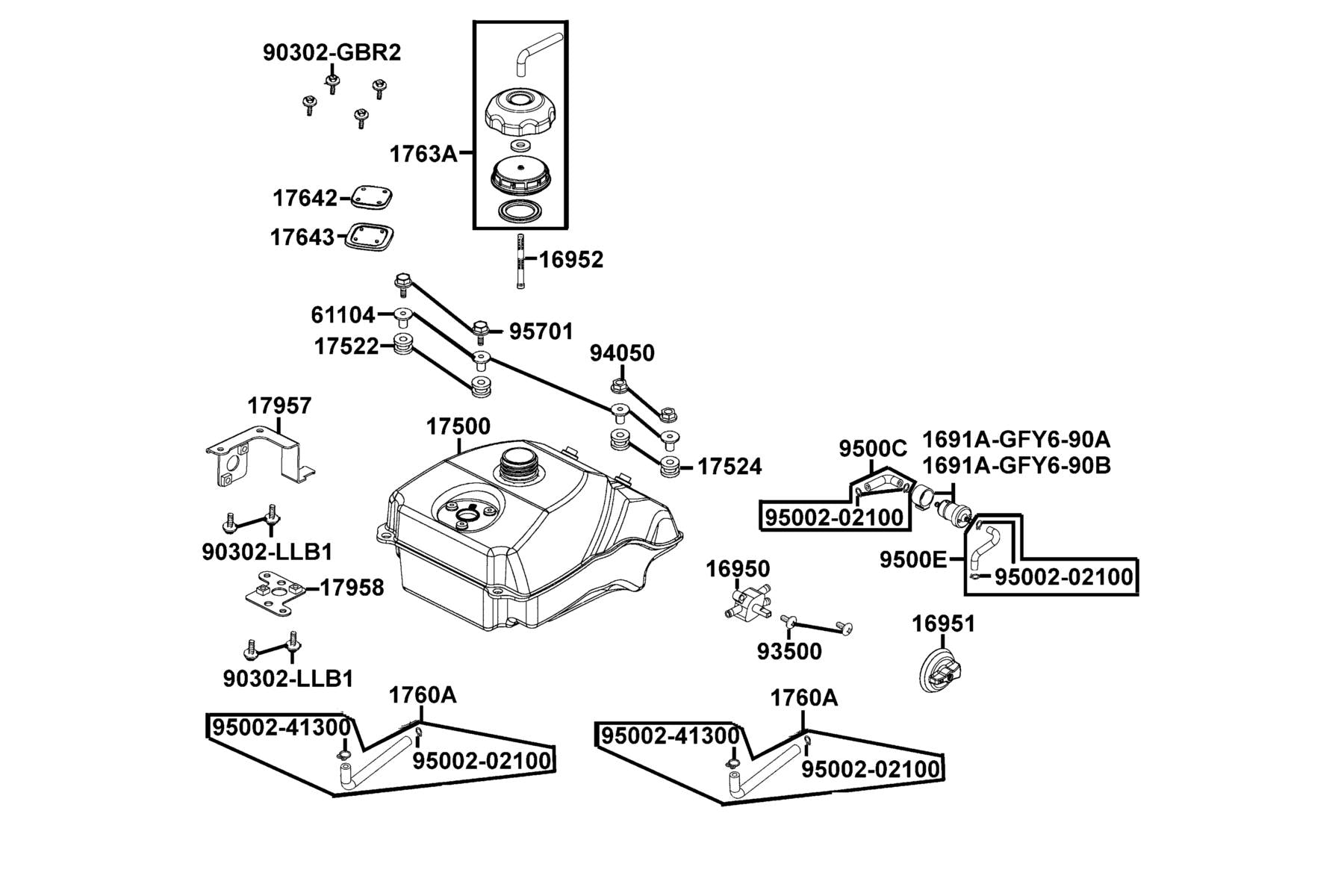 Tank Comp Fuel — 17500-LEC1-MY1 — KYMCO exploded-view diagram