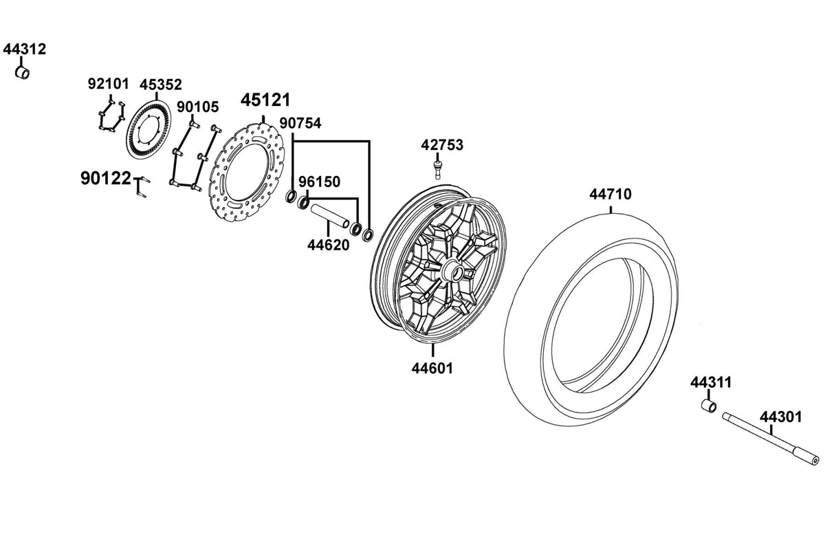KYMCO Front Wheel exploded-view diagram, X-Town 300i ABS